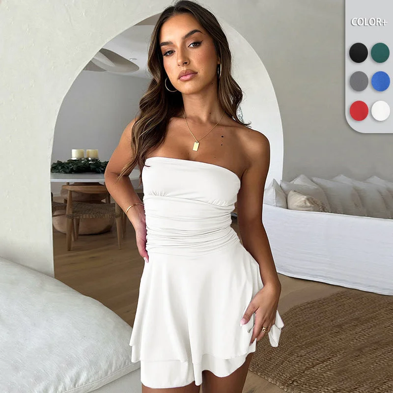 Solid Color A-Line Pleated Dress - Sexy Bodycon Y2K Mini Dress Stylish Ruffle Mini Dress Solid Color A-Line Pleated Dress - Sexy Bodycon Y2K Mini Dress Stylish Ruffle Mini Dress