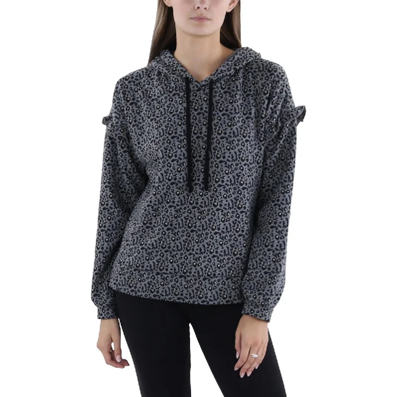 Billy T Womens    Animal Print Knit Hoodie Hoodie with Hem Detail Decorative Unique