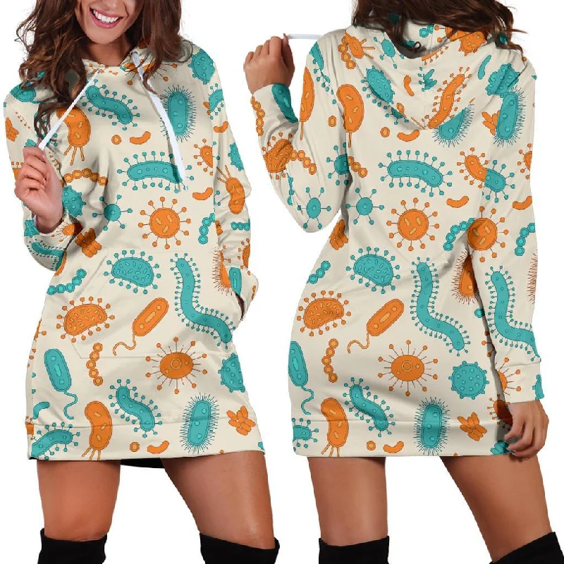 Bacteria Virus Print Pattern Women Hoodie Dress Hoodie with Ribbed Neckline Snug Warm Bacteria Virus Print Pattern Women Hoodie Dress Hoodie with Ribbed Neckline Snug Warm
