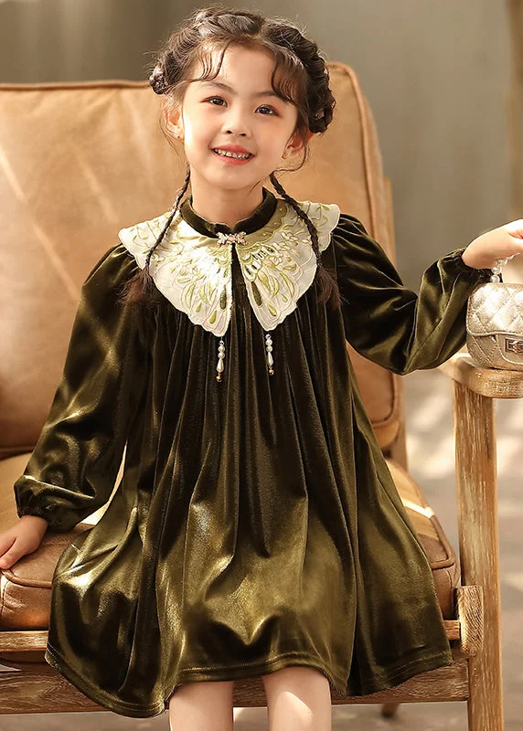 Chinese Style Black Stand Collar Embroideried Silk Velour Girls Mid Dresses Spring TV038 Tunics Fall fleece Chinese Style Black Stand Collar Embroideried Silk Velour Girls Mid Dresses Spring TV038 Tunics Fall fleece