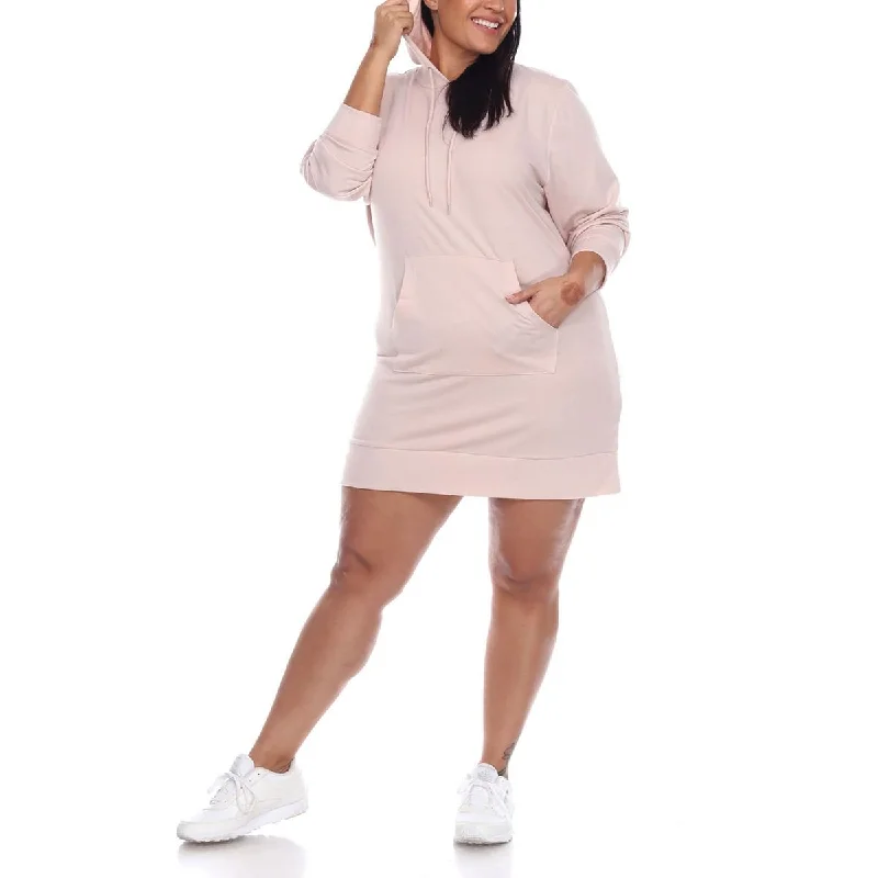 Plus Womens Hooded Polyester Sweatshirt Dress Hoodie with Raw Hem Edgy Unfinished