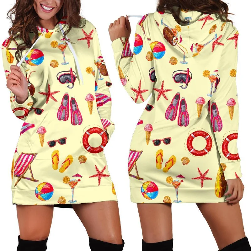 Beach Pattern Print Women Hoodie Dress Hoodie with Longline Fit Extended Stylish
