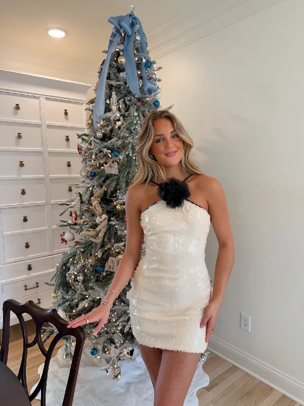 Betty Sequin Mini Dress - Ivory Comfortable Boho Mini Dress