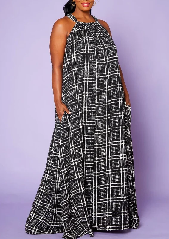 Hi Curvy Plus Size Black Square Flare Maxi Dress with Pockets Turtleneck Warm Winter Hi Curvy Plus Size Black Square Flare Maxi Dress with Pockets Turtleneck Warm Winter