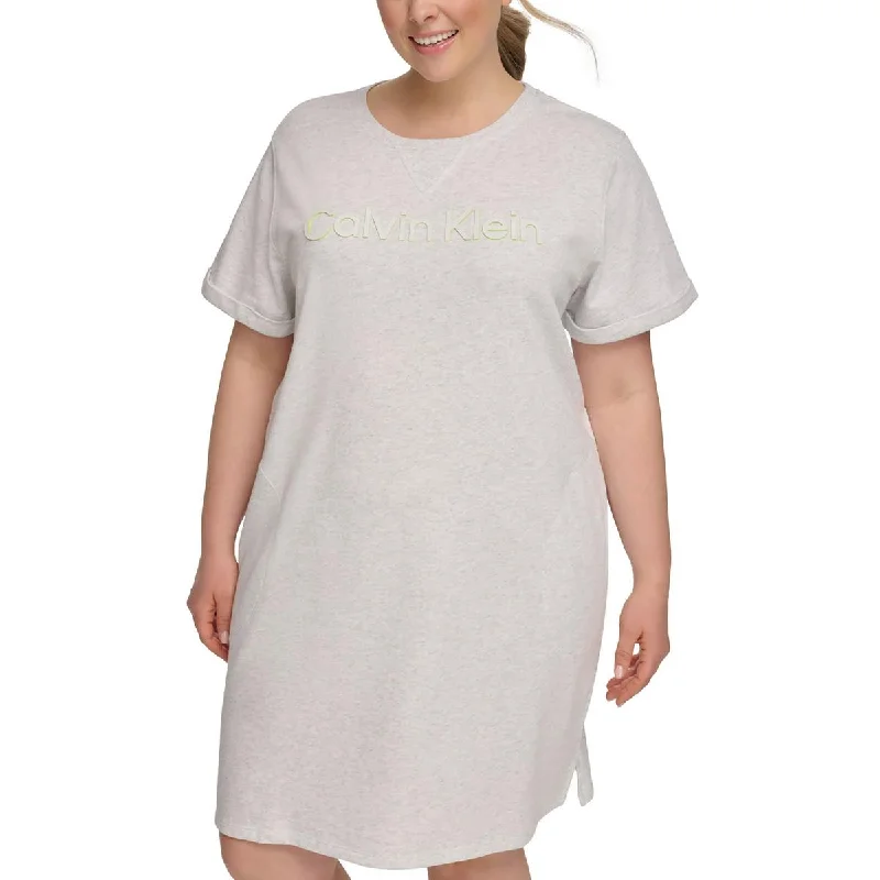 Plus Womens Logo French Terry Sweatshirt Dress Hoodie with Turtle Neck Cozy Winter