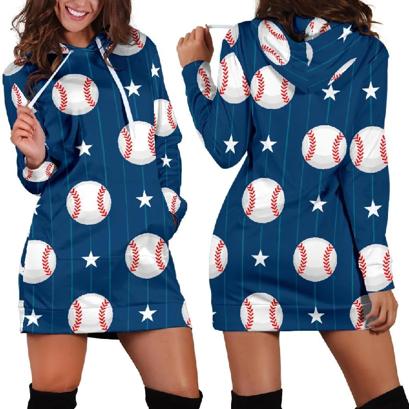 Baseball Star Pattern Print Women Hoodie Dress Hoodie with Drop Shoulder Relaxed Streetwear