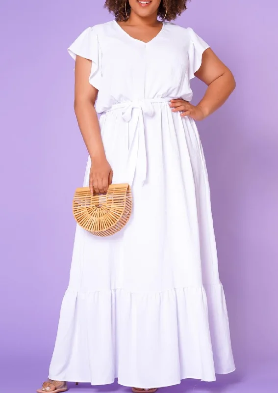 Hi Curvy Plus Size Women Golden Warp Maxi Dress Tunics Wedding white