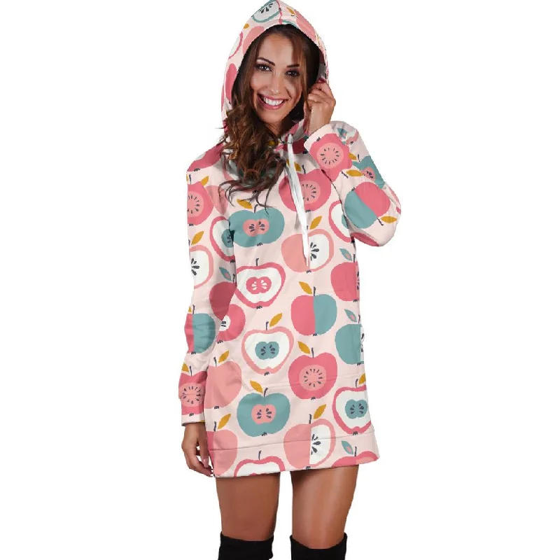 Apple Pattern Print Women Hoodie Dress Hoodie with Toggle Buttons Decorative Unique