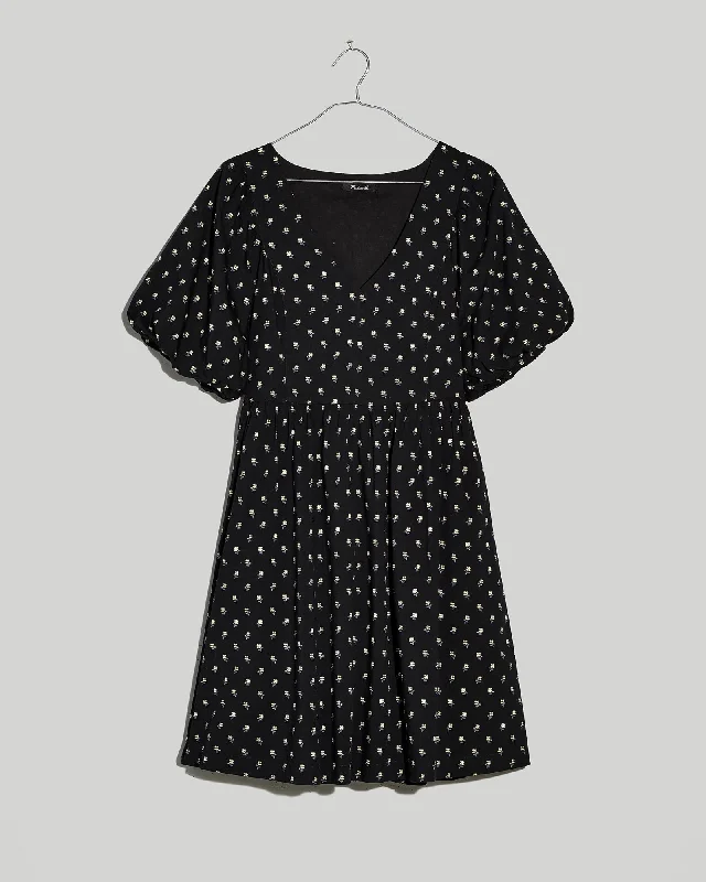 Puff Sleeve Mini Dress | True Black Classic Solid Mini Dress