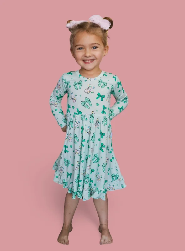 CLOVER BOWS LONG SLEEVE DREAM RUFFLE DRESS Tunics Chic elegant