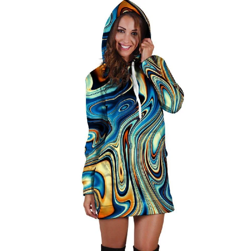 Abstract Wavy Psychedelic Hoodie Dress Hoodie with Earth Tones Natural Calm