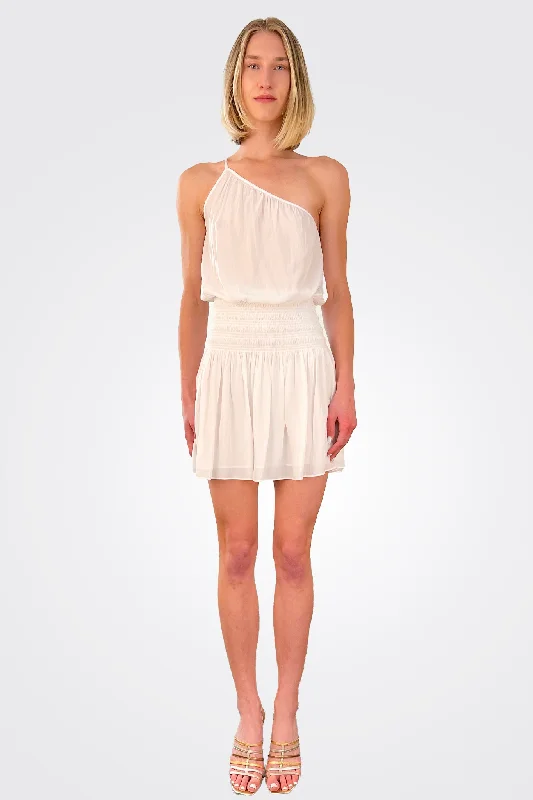Leah One Shoulder Mini Dress - Ivory Elegant Lace Mini Dress