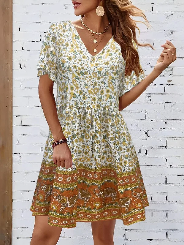 Casual Floral Print Mini Dress Cozy Ruched Mini Dress