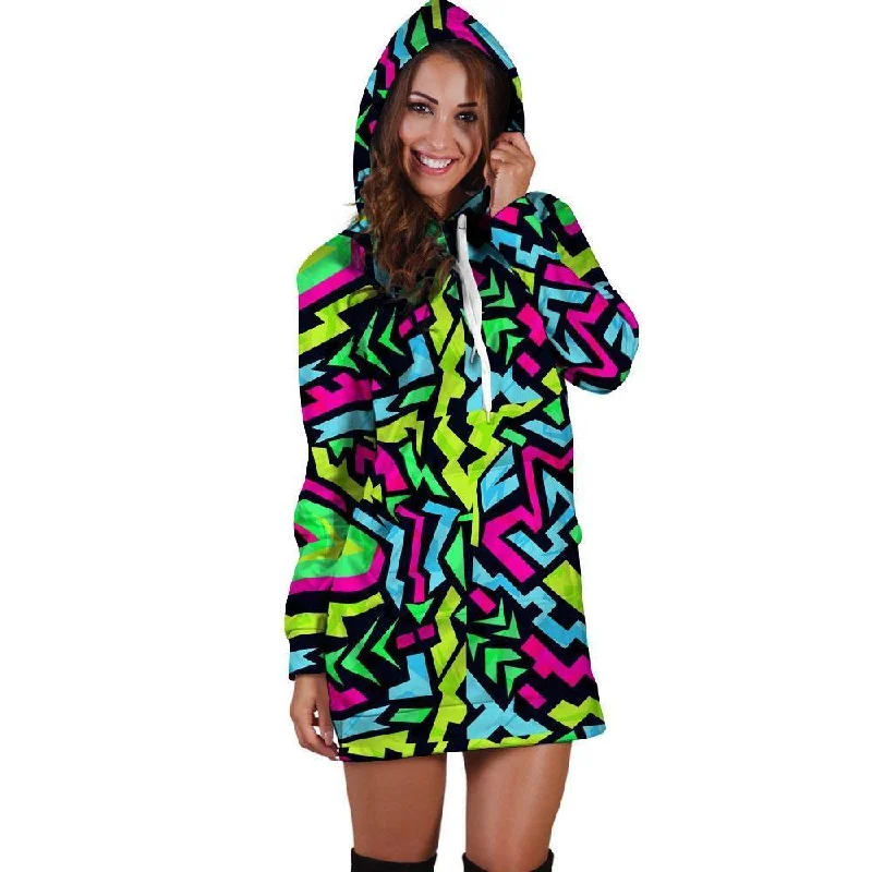 Abstract Graffiti Geometric Hoodie Dress Hoodie with Half-Zip Sporty Casual