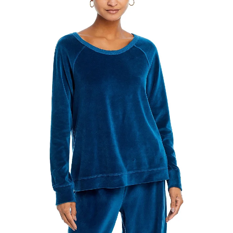 Wilt Womens Solid Velour Sweatshirt Hoodie with Hem Applique Textured Unique