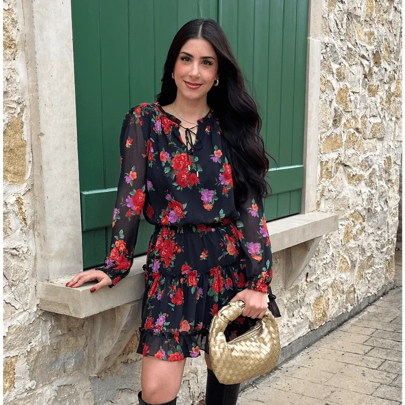 Lianna Floral Printed Ruffle Mini Dress Classic Floral Print Mini Dress