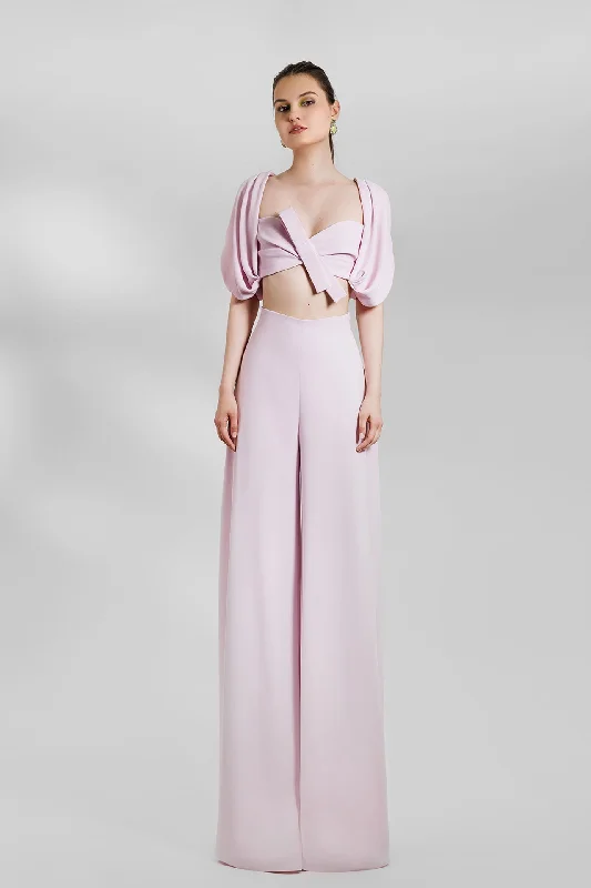 Crop top with wide pants Lace Blend Ribbed Blend Corduroy Blend