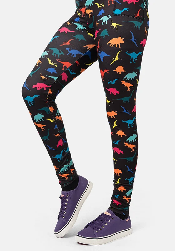Rene Bright Dinosaur Print Popsy Leggings Comfortable Wide-Band Leggings