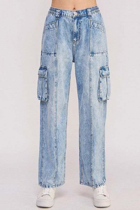 High Waist Baggy Denim Cargo Ankle Length Trousers Plus Trousers Denim Distressed