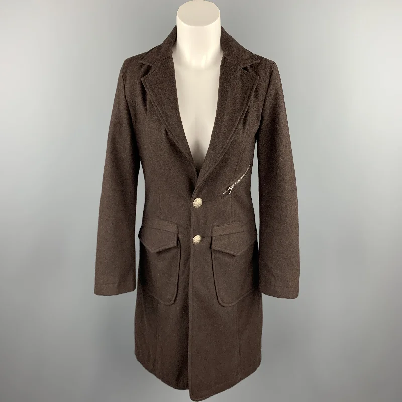 FRANKIE MORELLO Size S Brown Wool Patch Pockets Notch Lapel Coat A-Line Ball Gown Mermaid FRANKIE MORELLO Size S Brown Wool Patch Pockets Notch Lapel Coat A-Line Ball Gown Mermaid