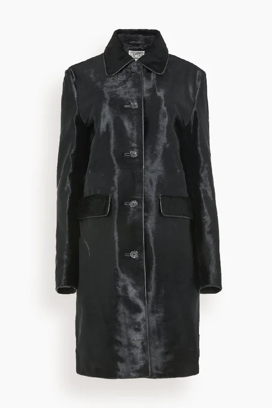 Pony Hair Coat in Black Zip Front Button Front Snap Front