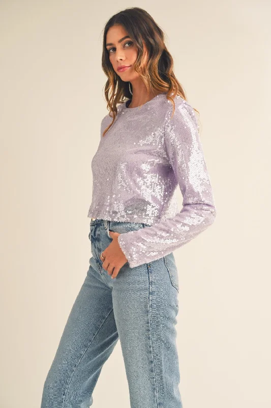 Hazel Blues® | MABLE Shoulder Padded Sequin Crop Top Zippered Front Buttoned Front Snap Front Hazel Blues® | MABLE Shoulder Padded Sequin Crop Top Zippered Front Buttoned Front Snap Front