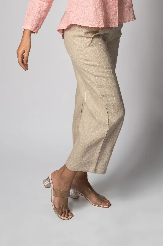 VERA Handloom Linen Beige Stripe Trousers Trousers Travel Practical