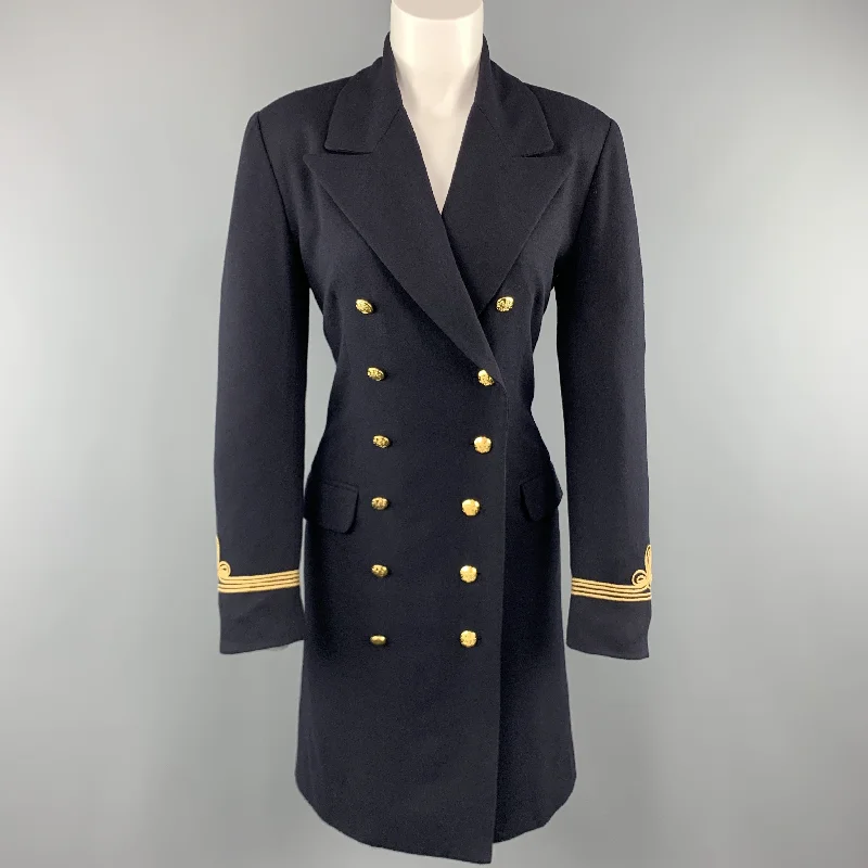 RALPH LAUREN Size 6 Navy Wool Double Breasted Gold Button Nautical Coat Nylon Polyester Spandex RALPH LAUREN Size 6 Navy Wool Double Breasted Gold Button Nautical Coat Nylon Polyester Spandex