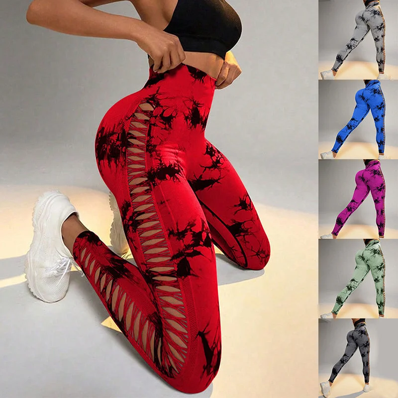 Hollow Tie Dye Printed Yoga Pants High Waist Butt Lift Seamless Sports Gym Fitness Leggings Slim Pants For Women Tight Trousers Trousers Satin Smooth Hollow Tie Dye Printed Yoga Pants High Waist Butt Lift Seamless Sports Gym Fitness Leggings Slim Pants For Women Tight Trousers Trousers Satin Smooth