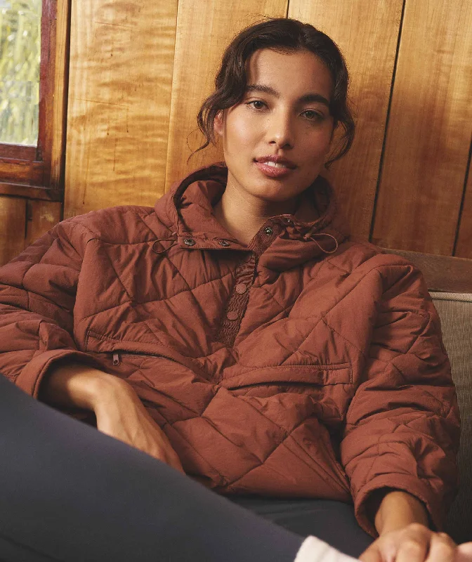 Ladies Outdoor Quilted Pullover - Canyon Clay Bell Sleeve Stylish