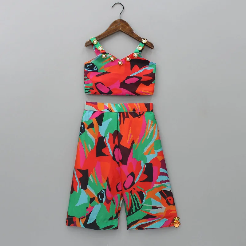 Pre Order: Multicolour Crop Top And Palazzo Knit Fabric Woven Fabric Fleece Fabric