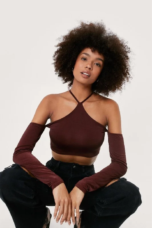 Cross Cold Shoulder Crop Top Zippered Front Buttoned Front Snap Front