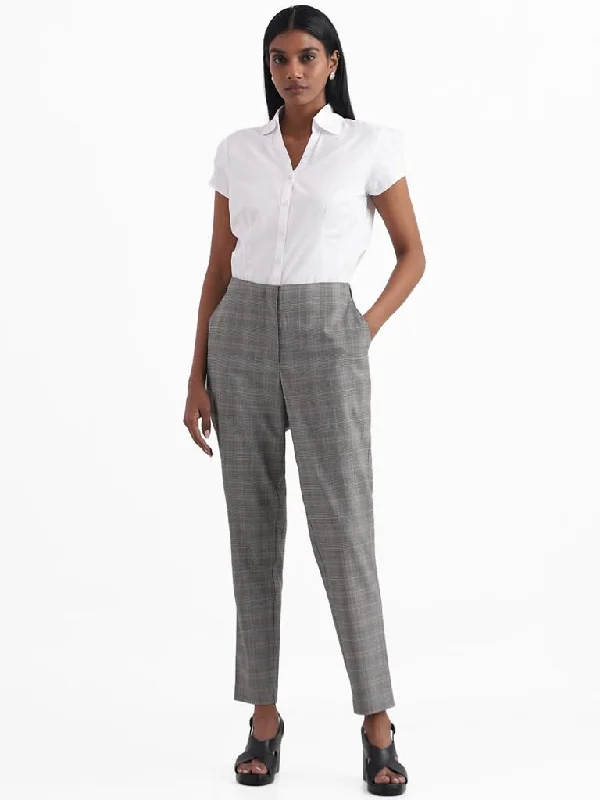 Wardrobe Checked Grey Straight Trousers Trousers Denim Distressed
