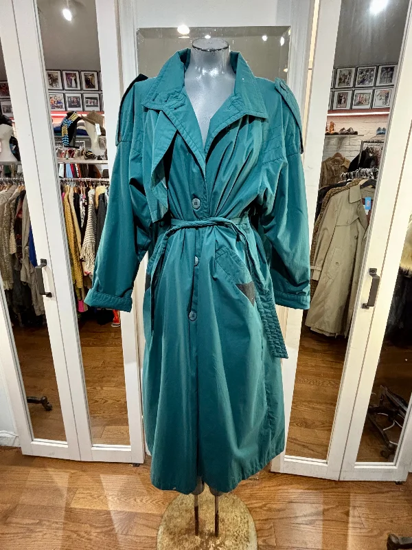 90’s Teal Trench Coat with High Neck Collar by Utex50 Fitted Loose Oversized