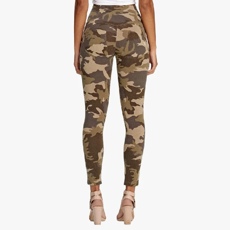 Freddy Wr.Up Push Up 7/8 Trousers With High Waist Dark Camo Trousers Summer Linen