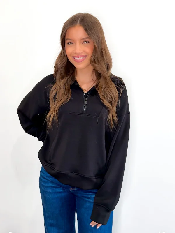 Curvy Her Favorite Pullover - Black Three Quarter Sleeve