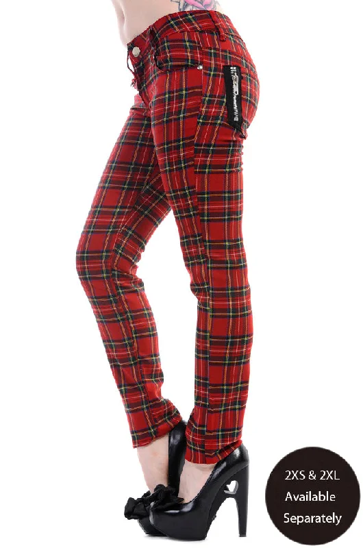 Banned Apparel - Forever Yours Tartan Trousers High Waist Slim Fit Ankle Length