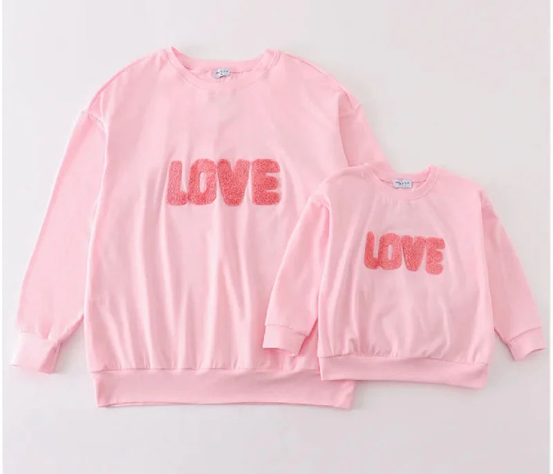 Mommy & Me Pink Love Pullover Slit Sleeve Stylish