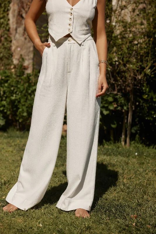 Diane White Linen Trouser Trousers Low Rise Relaxed