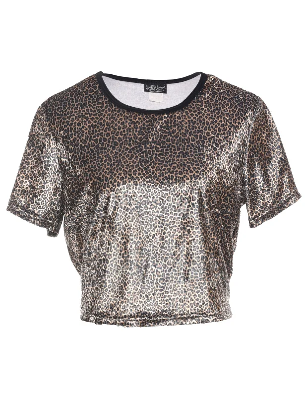 Leopard Print Crop Top - L Cozy Warm Stylish