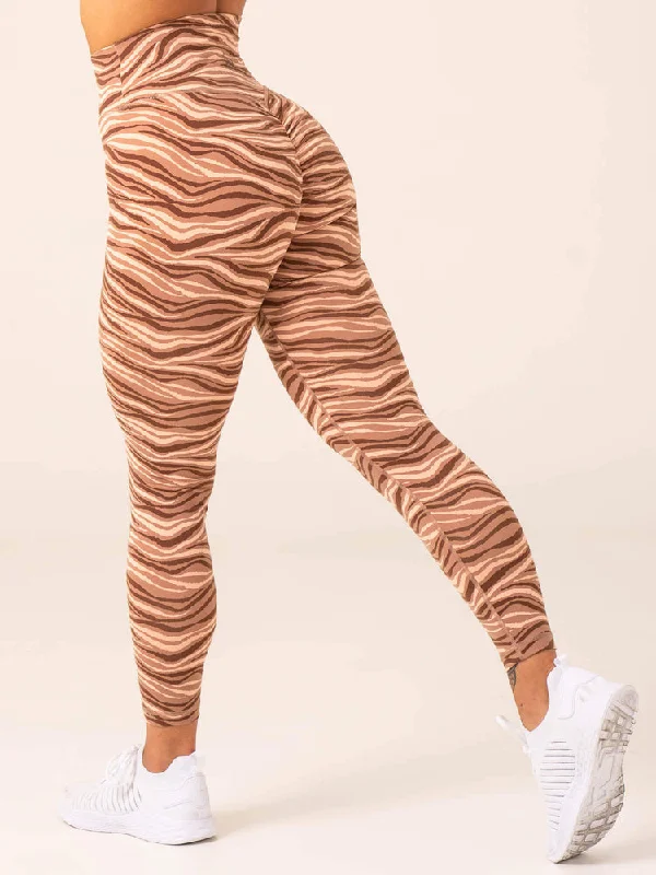 Ryderwear | Unstoppable High Waisted Scrunch Leggings - Mocha Zebra Stylish Side-Stripe Leggings Ryderwear | Unstoppable High Waisted Scrunch Leggings - Mocha Zebra Stylish Side-Stripe Leggings