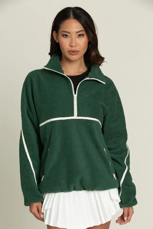 Forest Green Minimalistic Half-Zip Pullover Peter Pan Collar