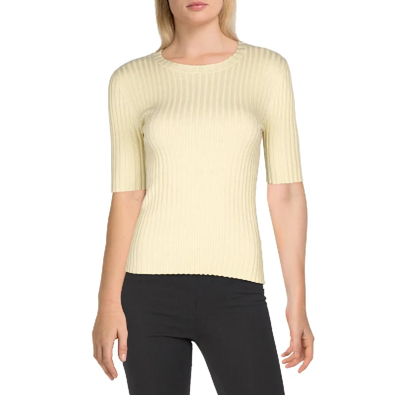 7 For All Mankind Womens Ribbed Crewneck Pullover Top Wrist Length Sleeve