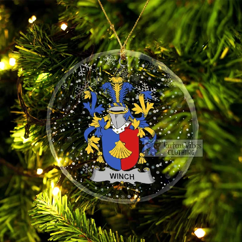 Winch Irish Clan Christmas Glass Ornament with Coat of Arms Cotton Linen Terry