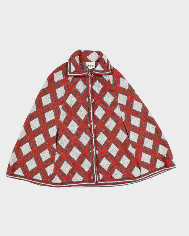Vintage Button Up Cape Coat - M Plaid Tartan Floral