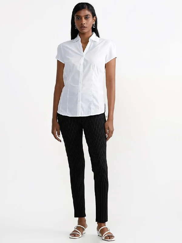 Wardrobe Striped Ankle Length Black Trousers Trousers Yoga Stretchy