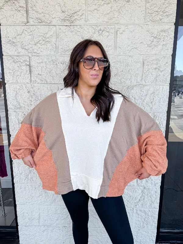 Colorblock Visions Cream Knit Pullover Open Front Cardigan