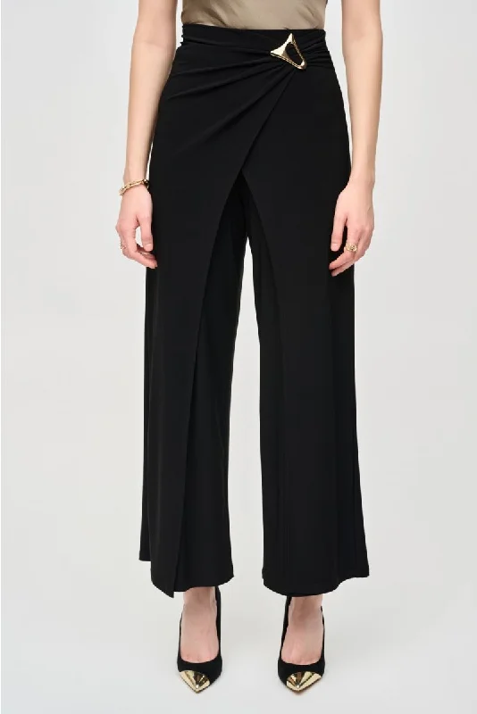 Joseph Ribkoff Black Wide-Leg Faux Wrap Trouser Pants 243028 Trousers Canvas Durable