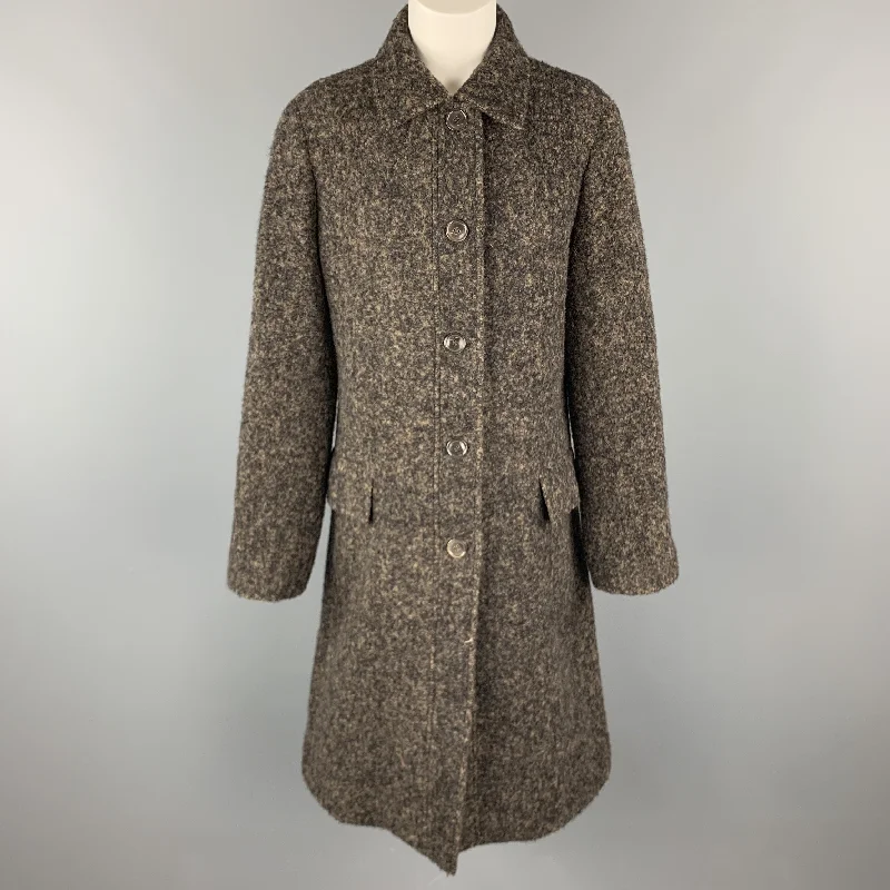 LUCIANO BARBERA Size 10 Brown & Black Marbled Alpaca Blend Coat Tie-Waist Belted Drawstring LUCIANO BARBERA Size 10 Brown & Black Marbled Alpaca Blend Coat Tie-Waist Belted Drawstring