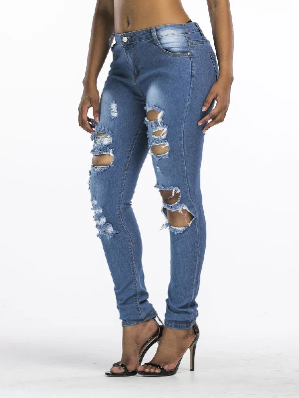Ripped Jeans Women Trousers European And American Cross-border Hot Models Plus Size Pants Women Trousers sophisticated sleek Ripped Jeans Women Trousers European And American Cross-border Hot Models Plus Size Pants Women Trousers sophisticated sleek